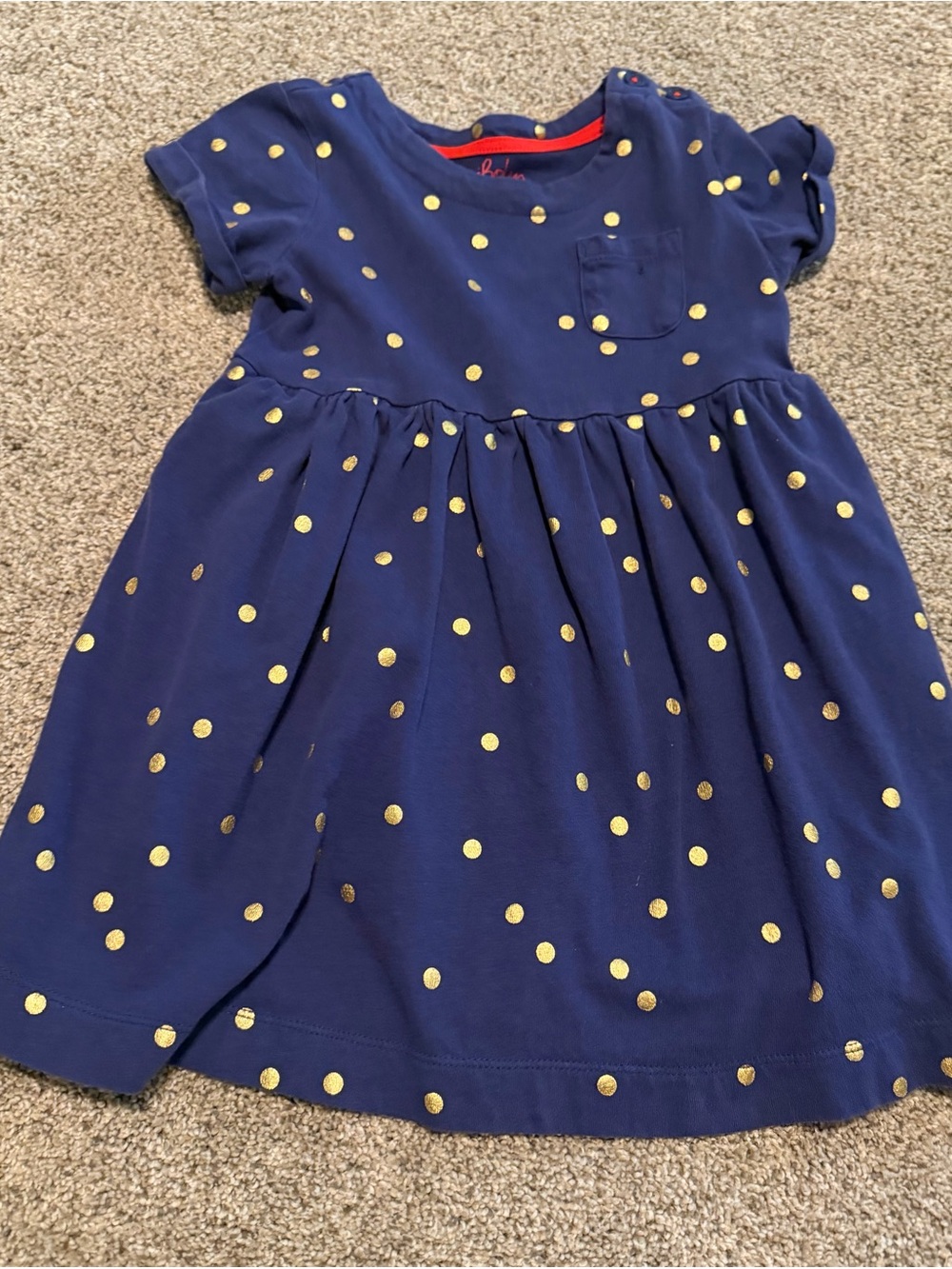 Mini Boden Navy Dress with Gold Polka Dots in Size 3/4